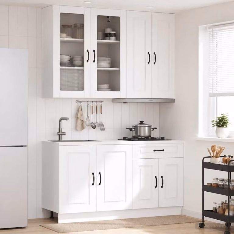 Set di 4 unità cucina moderne vidaXL KALMAR in legno MDF bianco con ante in vetro