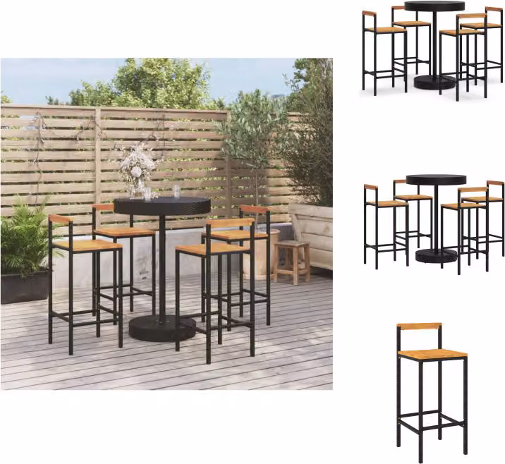 vidaXL Set bar da giardino 5 pezzi in poly rattan nero e legno massiccio di acacia - Set di mobili da giardino