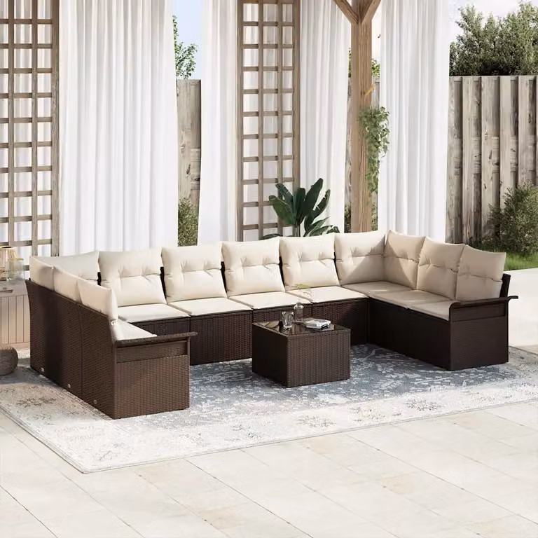 Set Divano da Giardino vidaXL 11 Pezzi a Forma di U in Polyrattan Grigio con Cuscini e Tavolino da Caffè