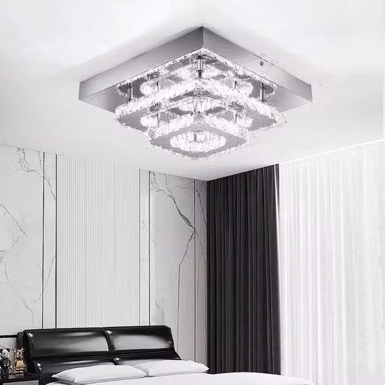 Lampada a LED - Soggiorno - Camera da letto - Lampada da soffitto - 6000K - Cristallo - Cromo