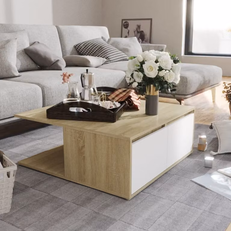 vidaXL Tavolino bianco e rovere Sonoma 80x80x31 cm in legno - Tavolino - Tavolini - Tavolini - Tavoli da caffè