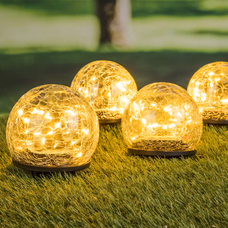 1.03 luci solari a globo a LED - set di 4 / in vetro craquelé