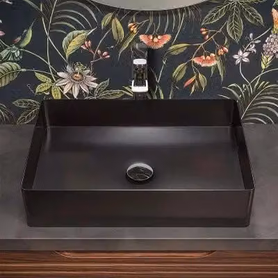 Lavabo da appoggio rettangolare INBAGNO in acciaio inox nero opaco L: 58 cm, P: 38 cm, H: 9,5 cm