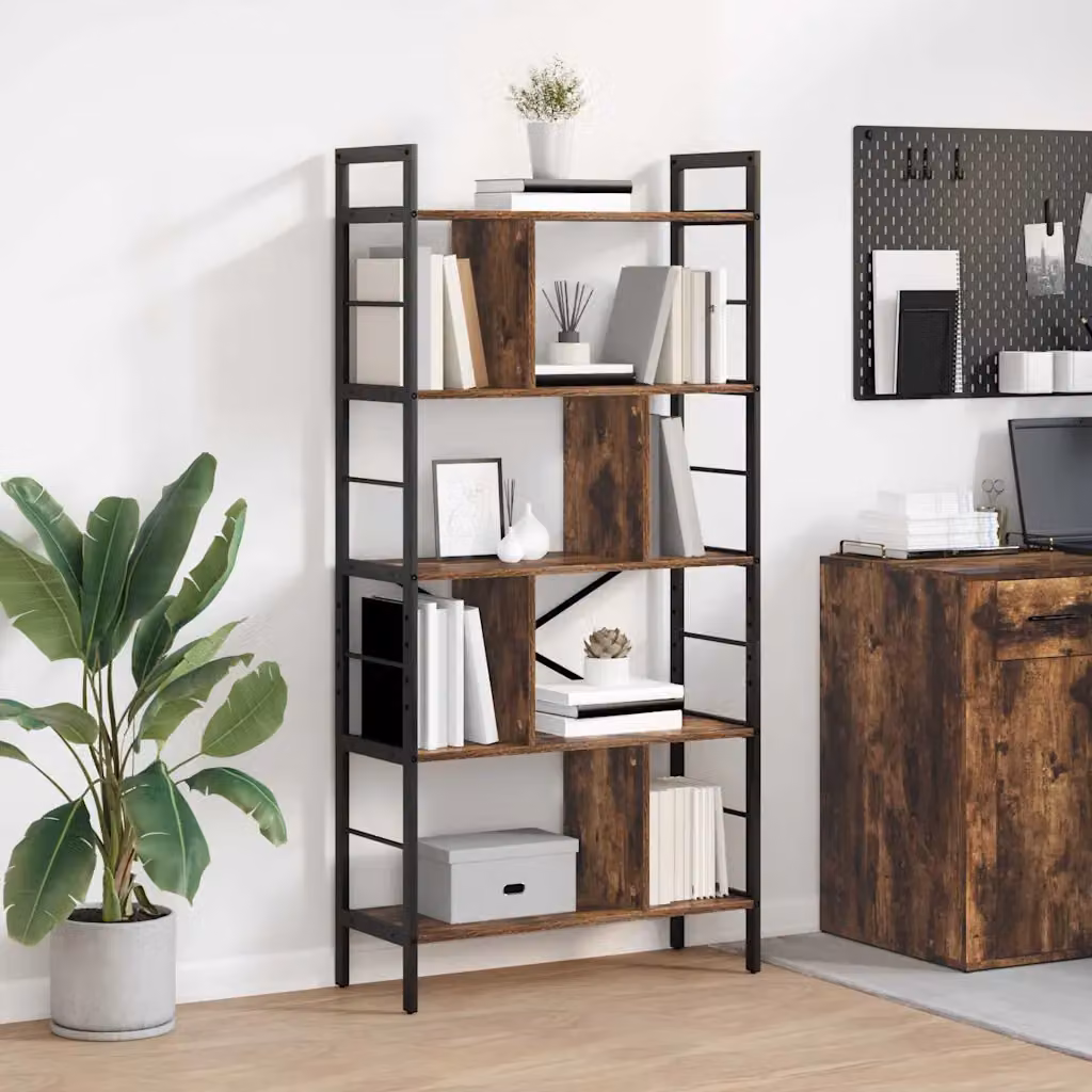 Libreria industrial vidaXL con 9 livelli in legno e metallo, colore marrone, L 75 cm x P 30 cm x H 156 cm