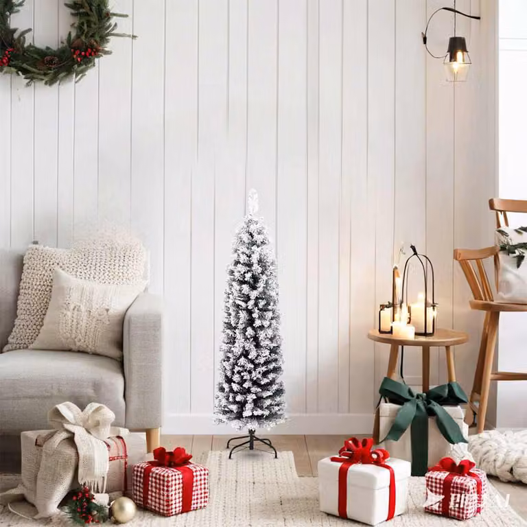 vidaXL Albero di Natale Sottile con Neve Fioccata Verde 120 cm PVC