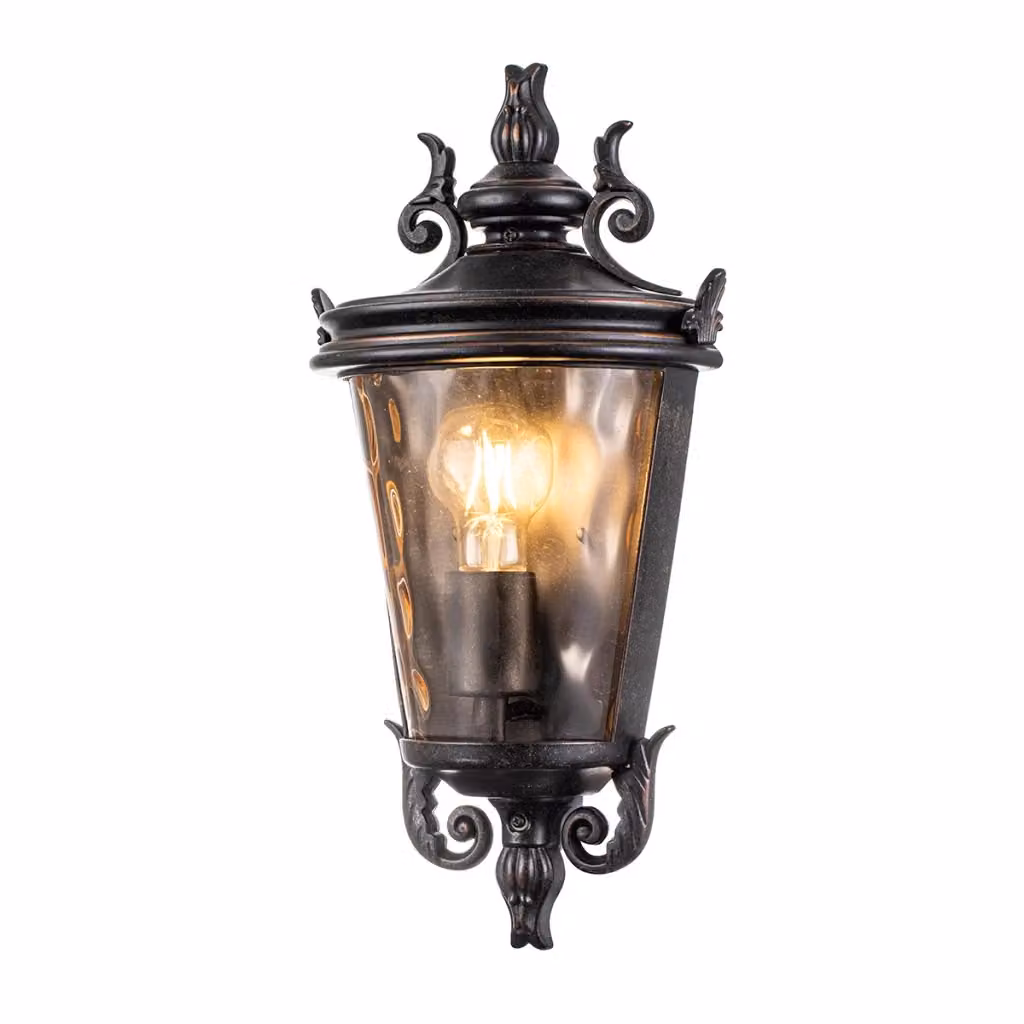 Applique esterna Baltimore Elstead in bronzo anticato con vetro trasparente, IP44 per giardino e terrazza, attacco E27 60W – 2