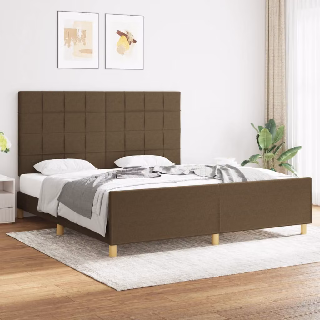 The Living Store Struttura letto con testiera in tessuto marrone scuro 180x200 cm