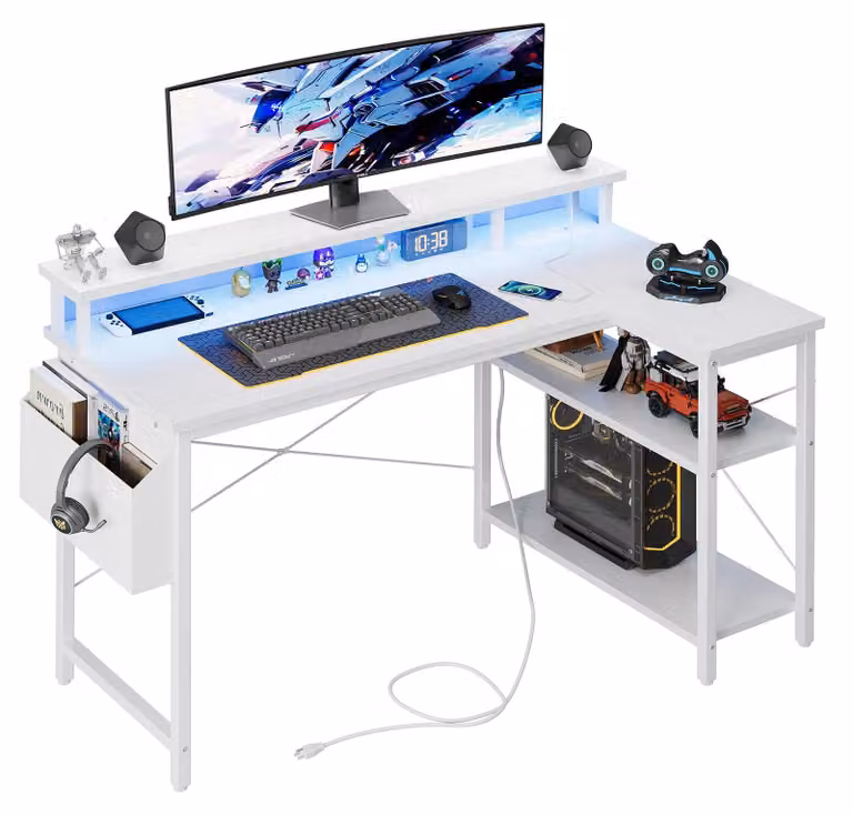 Scrivania ad angolo, struttura in metallo, dimensioni 100 x 70 cm, con ripiani portaoggetti, ideale per ufficio e gaming
