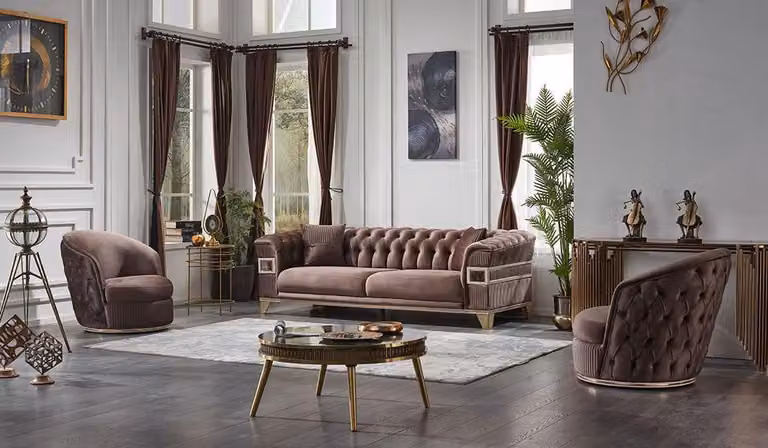 Polstermöbel Braun Sofagarnitur 3+1+1 Sitzer Luxus Komplett Design Möbel