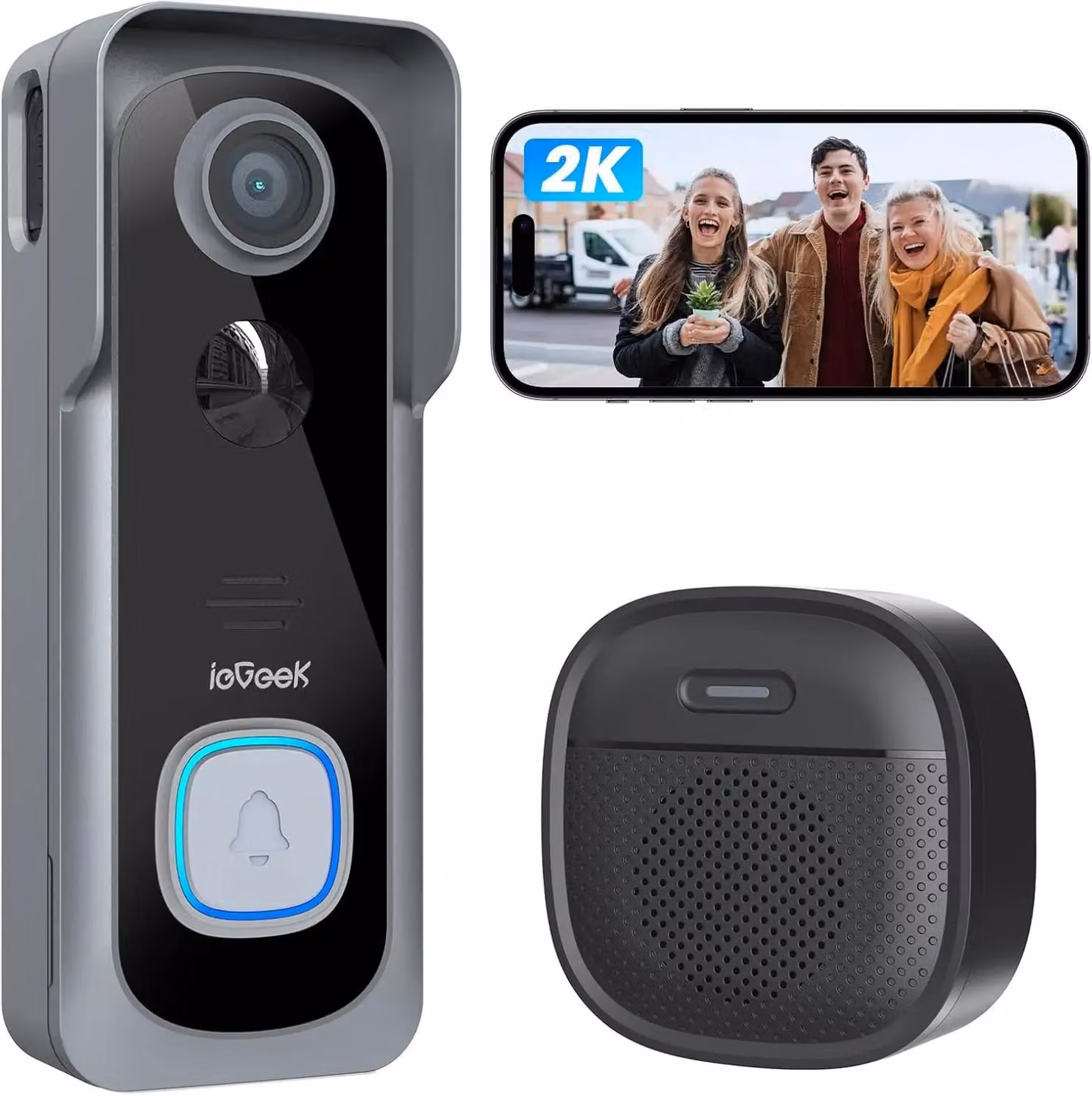 Videocitofono wireless con telecamera - Risoluzione 2K - Resistente all'acqua (grado di protezione IP66) - Audio bidirezionale - Rilevamento del movimento tramite sensore PIR - Wi-Fi a 2,4 GHz - Nessun costo di abbonamento mensile