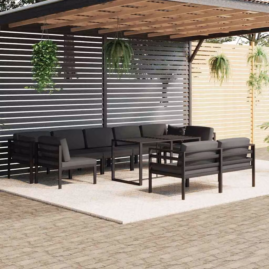 Set di divani da giardino vidaXL 10 pezzi con cuscini e tavolino in alluminio antracite – 1