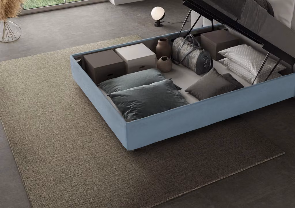 BS COM Letto singolo contenitore imbottito in microfibra azzurro L: 100 cm, P: 190 cm – 2