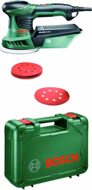 Levigatrice rotorbitale Bosch PEX 300 AE da 270 W verde con valigetta e accessori – 2
