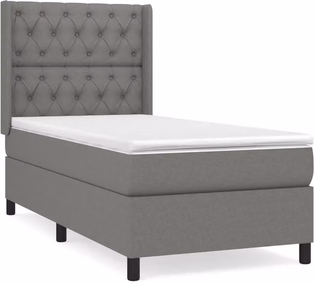 Letto singolo moderno per adulti con struttura in legno di larice e metallo, materasso ibrido, colore grigio e bianco, L/P/H: 80 x 200 x 83 cm – 1