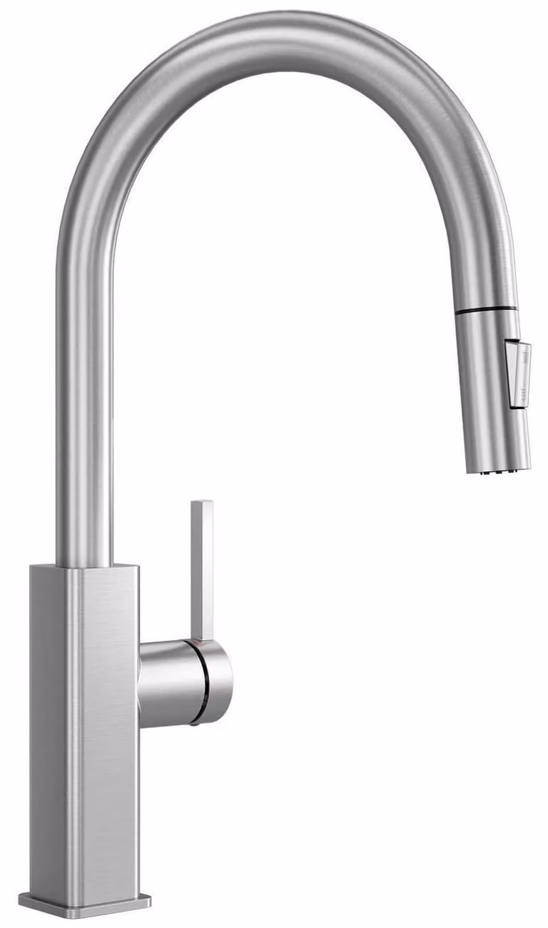 Miscelatore da cucina estraibile, acciaio inossidabile spazzolato, modello quadrato, lunghezza 60 cm, con tubo flessibile