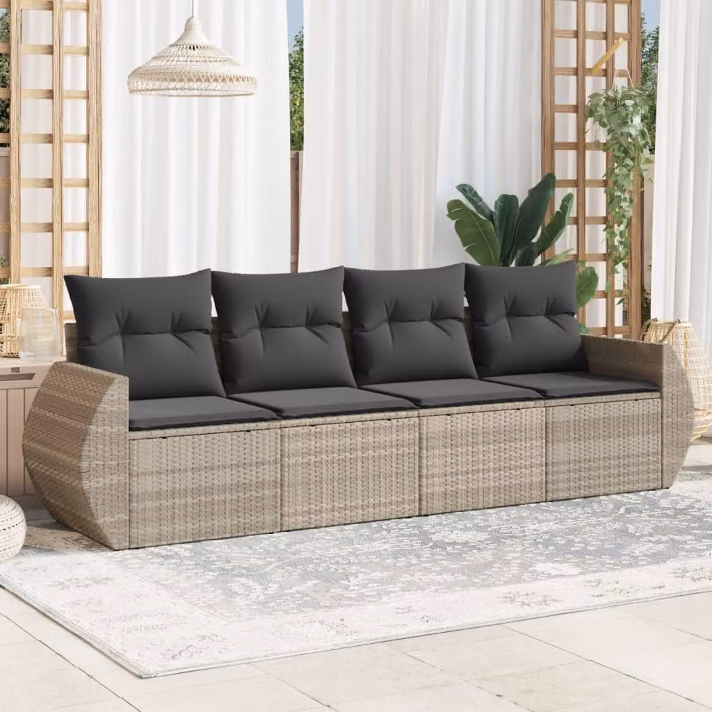 vidaXL Set Divano da Giardino 4 Pezzi con Cuscini Grigio Chiaro in Polyrattan e Acciaio