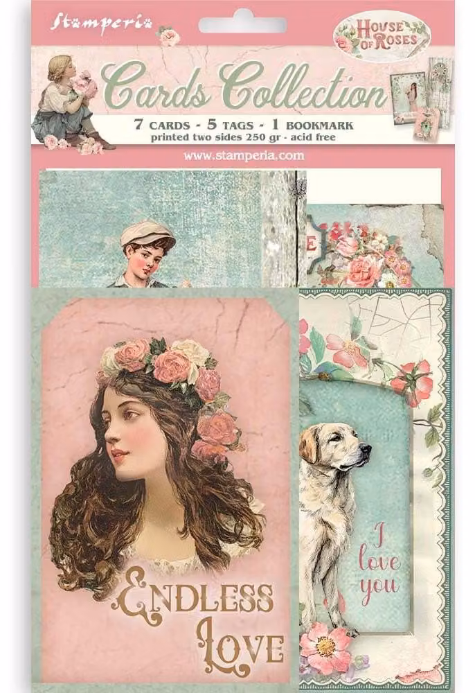Set di carte, 7 carte, 5 segnalibri, 1 marcatore per libri, "House of Roses", dimensioni 15x22 cm