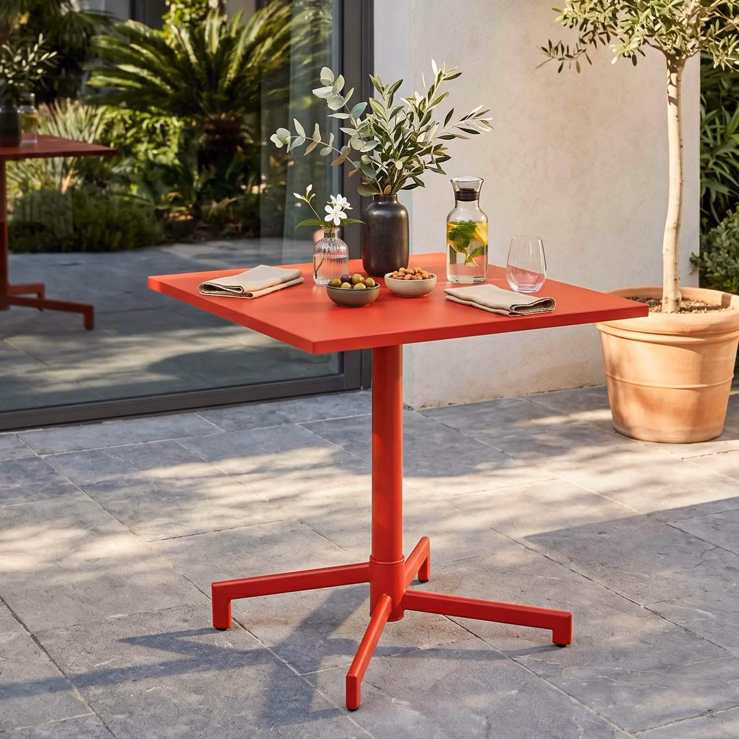 Tavolo da giardino bistrot quadrato con piano pieghevole rosso - Oviala Palavas