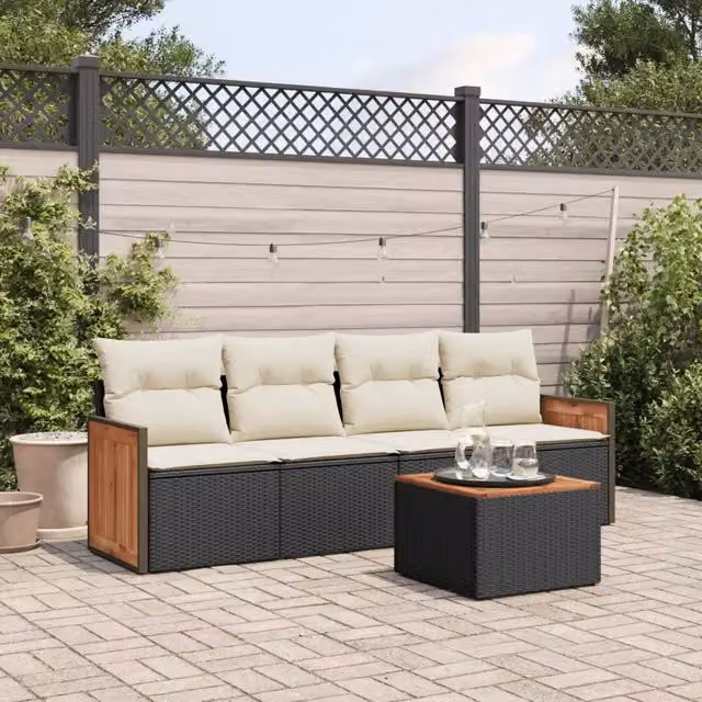 Set di divani da giardino VIDAXL in polyrattan nero con cuscini inclusi – 1