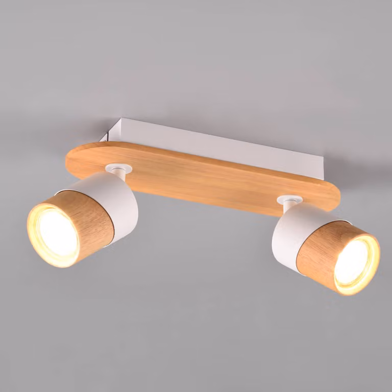 Trio Lighting Aruni faretto da soffitto legno 2 lampadine bianco Aruni, dimmerabile, Legno chiaro, Soggiorno / Sala da pranzo, Legno, Moderno, Faretto
