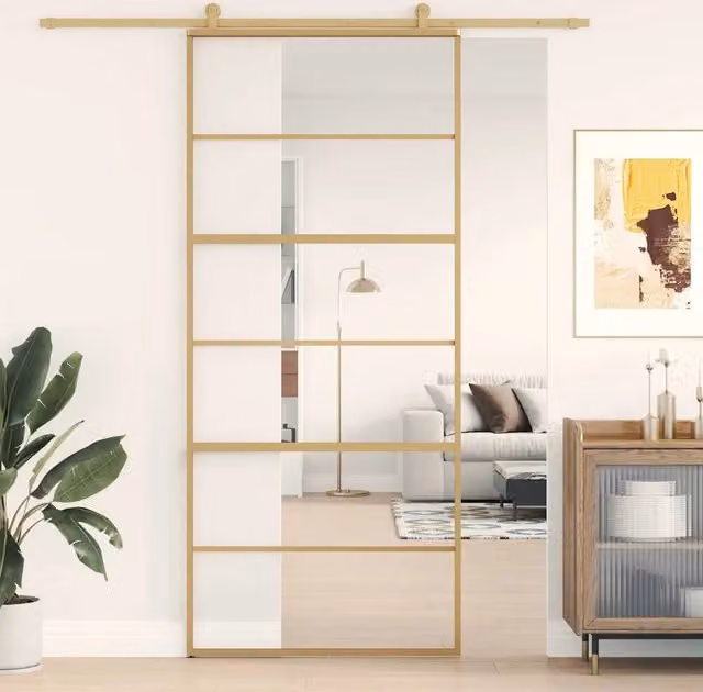 Porta Scorrevole vidaXL in Alluminio e Vetro Trasparente Dorata L: 90 cm, H: 205 cm