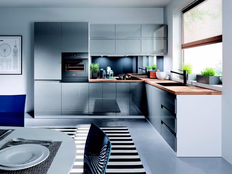 Moderne Küche Zeile Küchen Schrank Design Möbel Maßfertigung Küchenzeile Grau