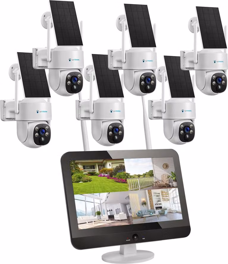 Sistema di sorveglianza LUVISION Dual WLAN PTZ con monitor LED Telecamera di sorveglianza solare PTZ 4MP Microfono, sirena, visione notturna intelligente