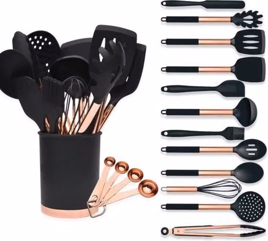Set di accessori da cucina in silicone - Set di accessori da cucina - Senza BPA - Sospeso - Set di accessori da cucina con supporto - Qualità pesante - Resistente al calore - In silicone - Accessori da cucina