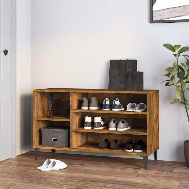 Scarpiera moderna vidaXL in legno e metallo, colore rovere fumo, L 102 cm x P 36 cm x H 60 cm