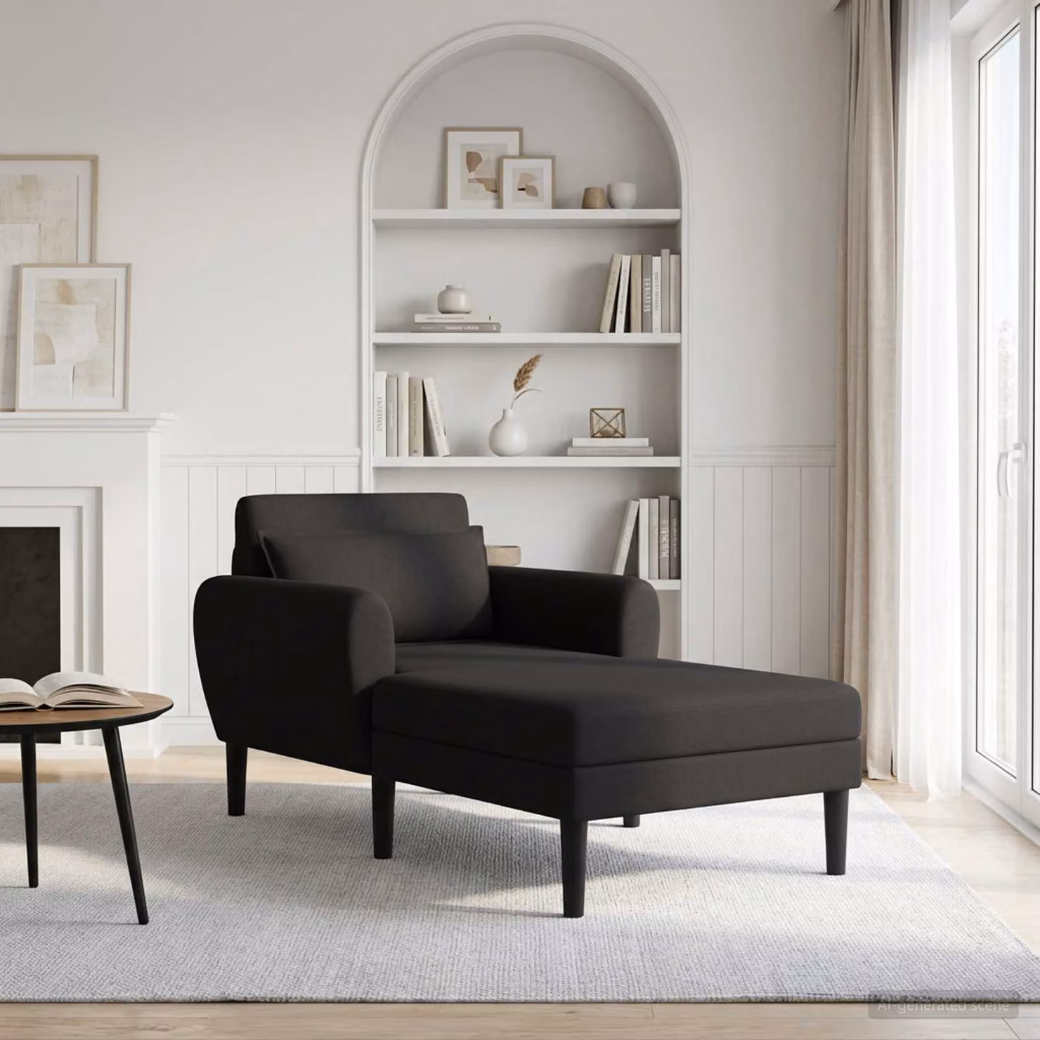 Chaise longue moderna vidaXL in velluto nero con forma a L e seduta sinistra