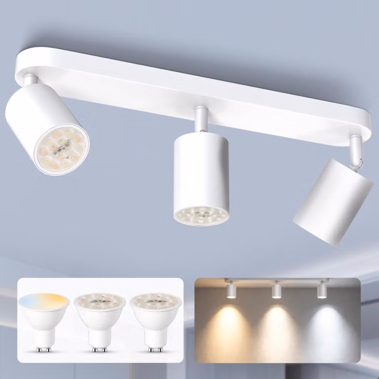 Faretti a LED da soffitto, 3 lampadine GU10, 5W, 3 temperature di colore, bianco, orientabili, 350°