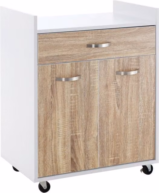 Tavolo da Cucina Minimal in Legno Rovere con Ruote, L/P/H: 60 x 40 x 77 cm
