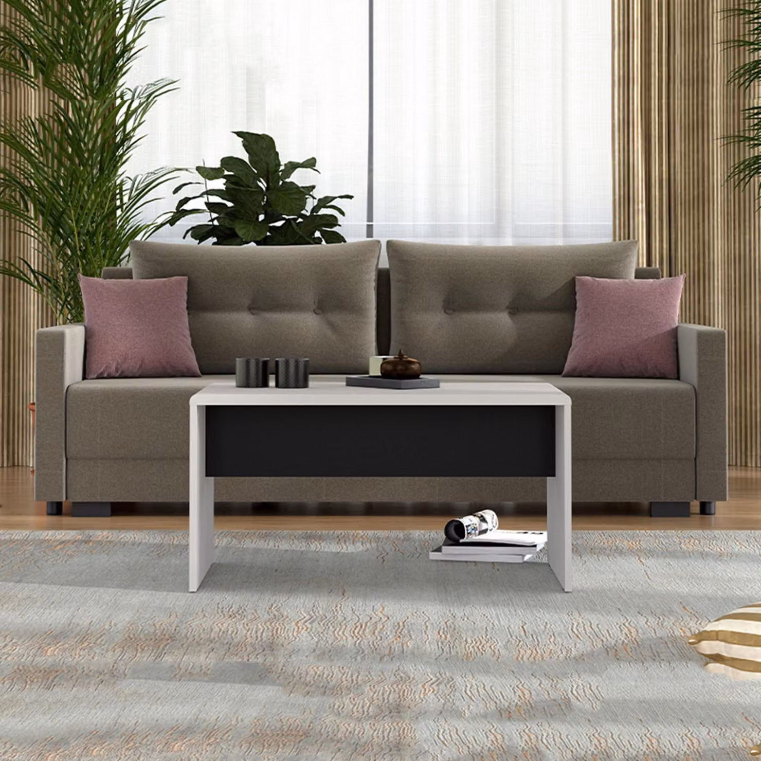 Limatola - Tavolino da Salotto, 90x50x47h cm Bianco Crema, Forma Rettangolare