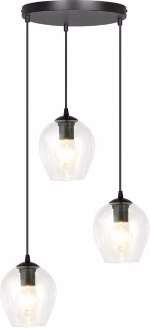 Lampadario a soffitto Paoxi Luceart-Classic con 3 luci, base tonda in metallo nero e vetri trasparenti