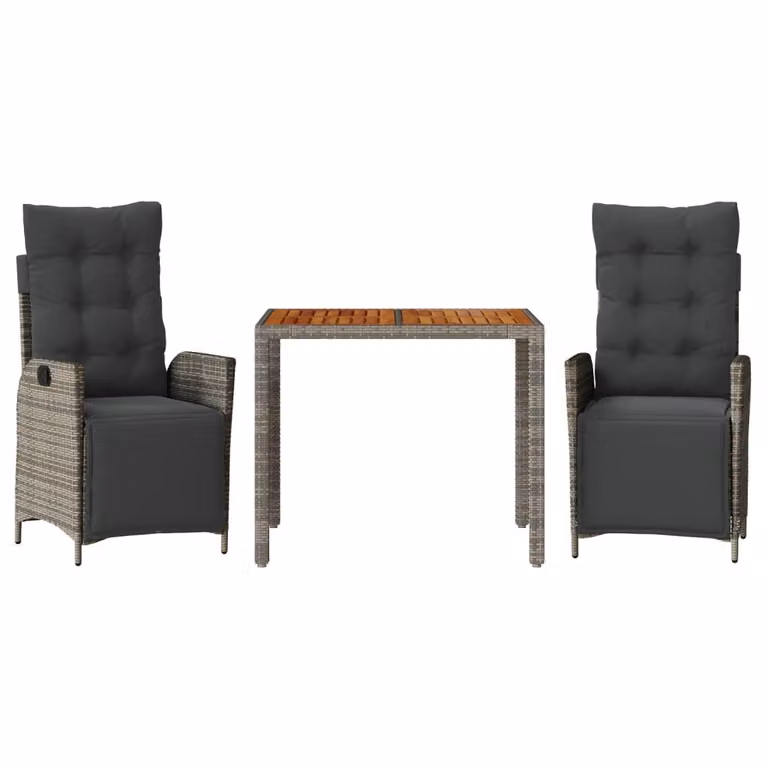 Set da Pranzo da Giardino 3 pz con Cuscini in Polyrattan Grigio