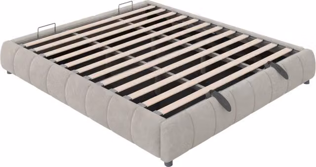 Letto contenitore matrimoniale Chicfurn in tessuto beige con illuminazione LED sottostante e rete sollevabile L/P/H: 214.5 x 180 x 300 cm – 1