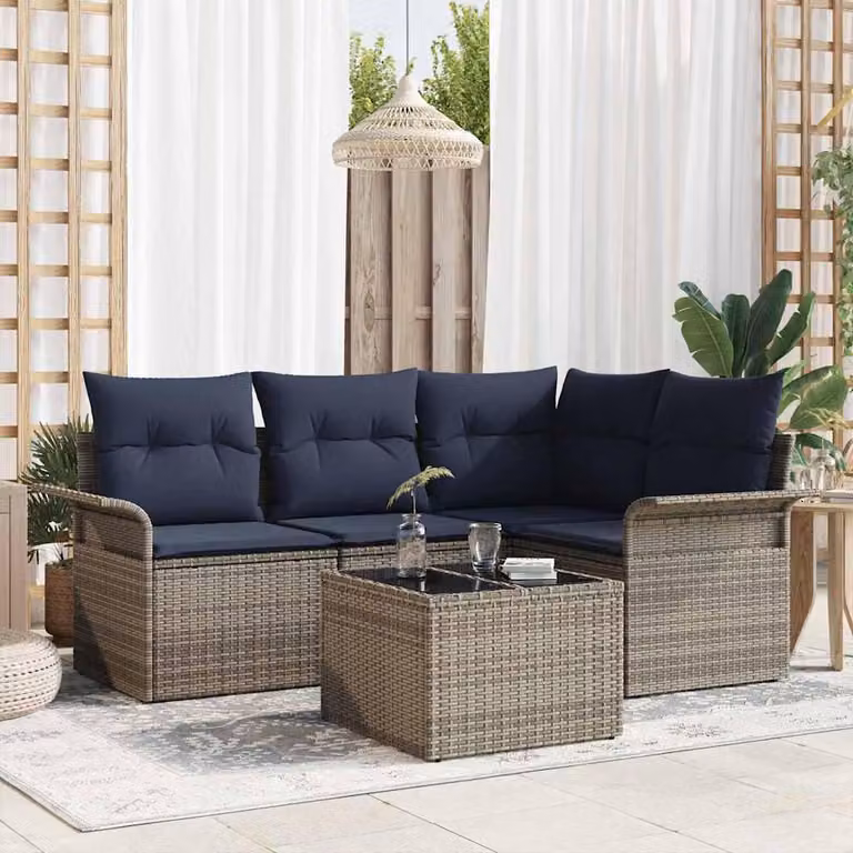 Maison Exclusive - Set da giardino composto da 5 pezzi, divano, colore grigio, realizzato in rattan sintetico
