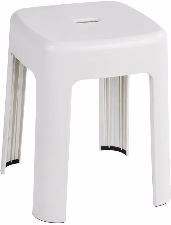 Sedia da doccia Ibenzoa® in plastica resistente, bianca, con capacità di carico di 250 kg, piedini antiscivolo, sistema di scarico dell'acqua, dimensioni 37 x 45,5 x 37 cm, utilizzabile anche come seduta o sgabello per cambiarsi