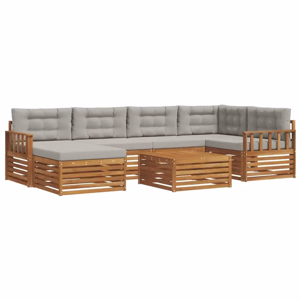 Set di divani da esterno vidaXL a forma di L composto da 7 pezzi in legno di acacia con cuscini grigi per giardino e terrazza – 2
