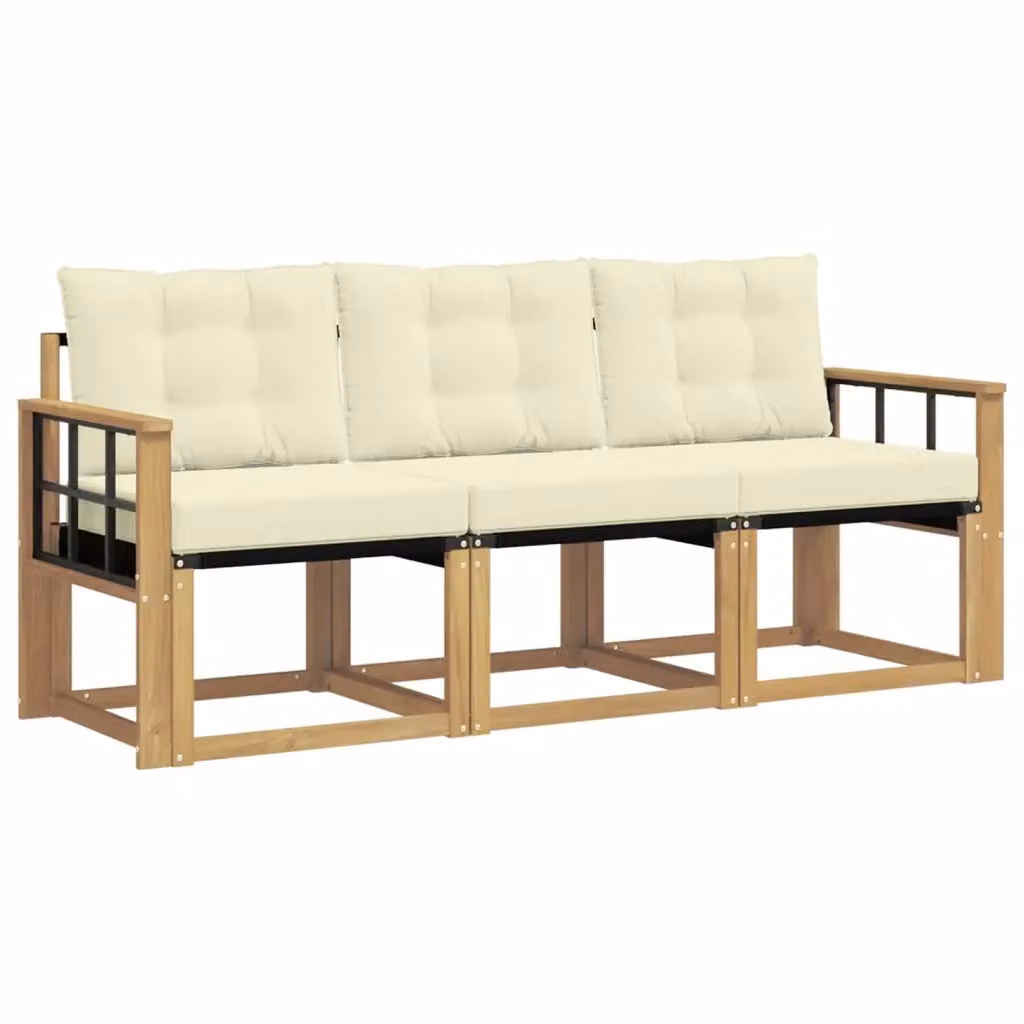 Set di divani da esterno 3 pezzi vidaXL in legno di acacia con cuscini Bianco e Beige – 2