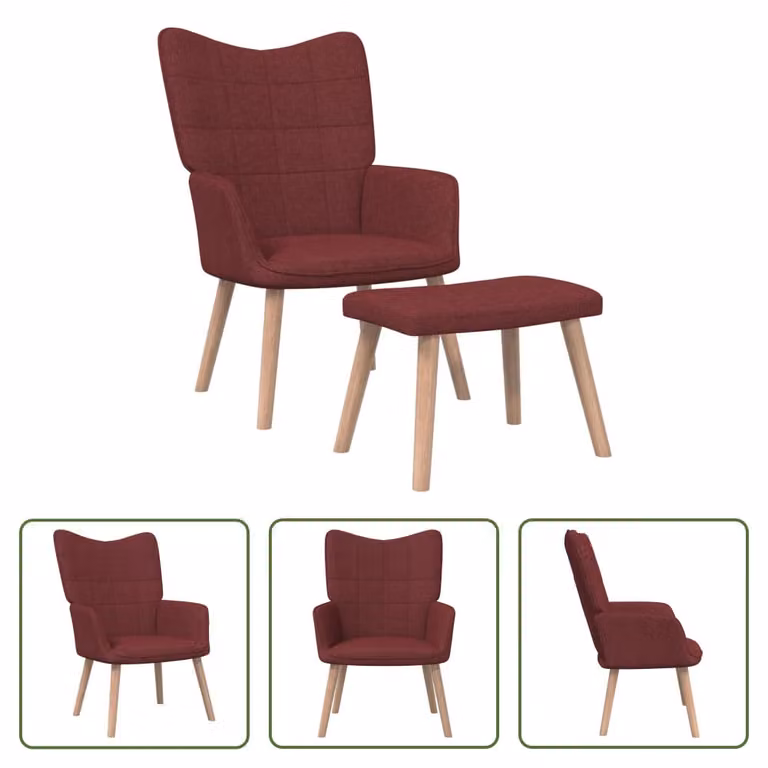 The Living Store Poltrona relax con poggiapiedi in tessuto rosso vino