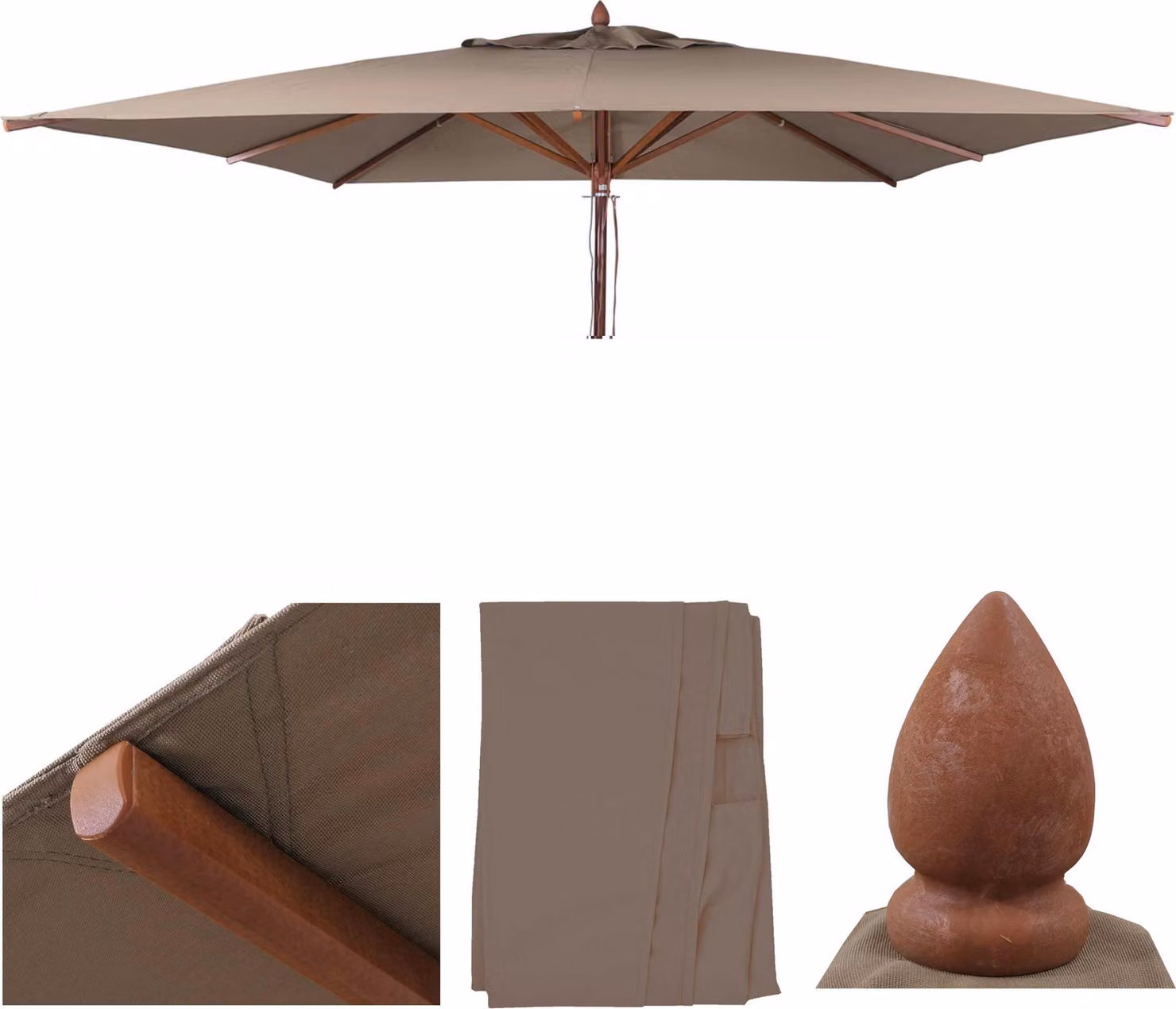 Copertura di ricambio per ombrellone da esterno in legno, modello HWC-C57b, copertura per ombrellone, quadrata, 3x3 metri, in poliestere, color taupe