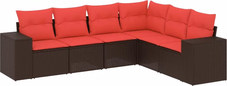 Set Divani da Giardino 6 pz con Cuscini Marrone in Polyrattan