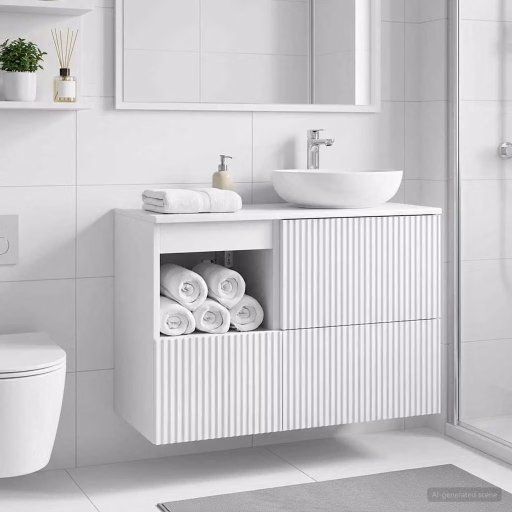 Mobile da bagno vidaXL bianco lucido con ante a battente e ripiani interni L: 30 cm, P: 35 cm, H: 50 cm