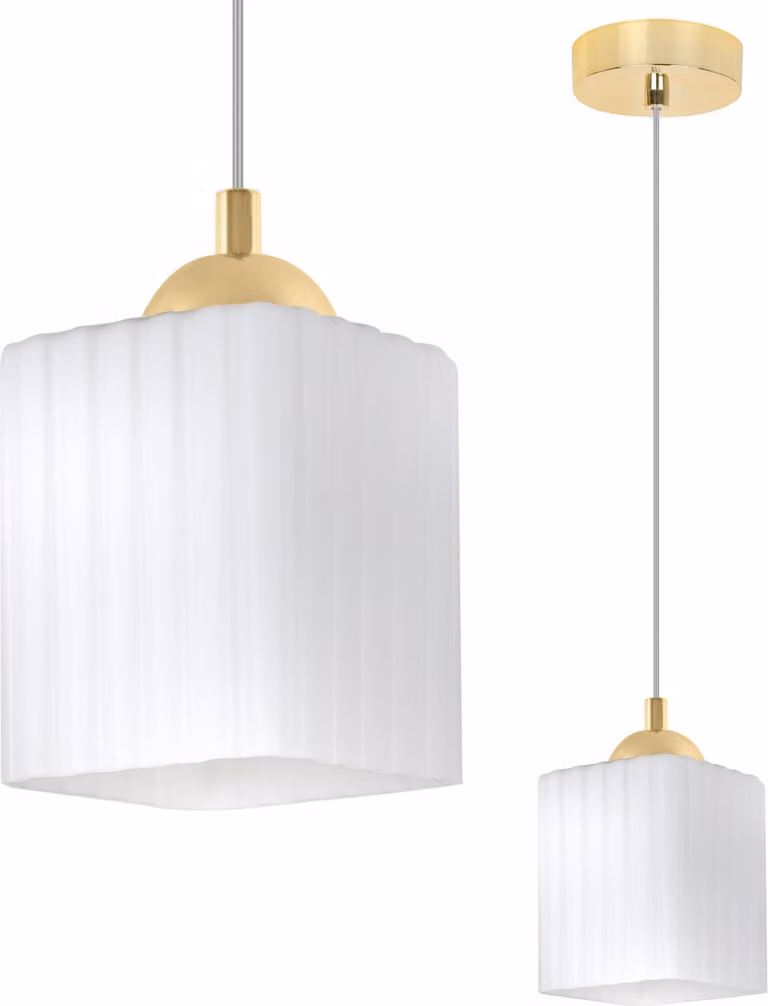 Lampada a sospensione RIFFLE Oro 1 luce Bianco Cubo E27