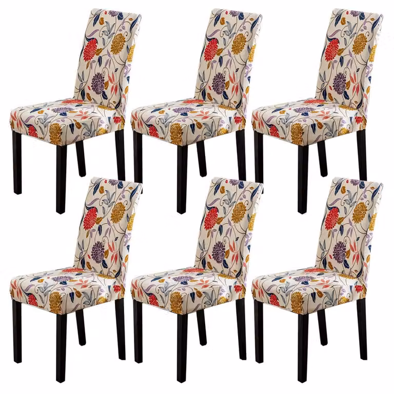 Copri sedie, set da 6, elasticizzati, removibili, lavabili, motivo fiori rampicanti
