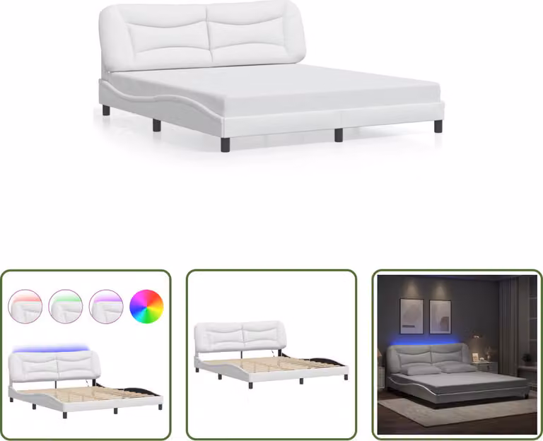 The Living Store Struttura letto con LED bianco e nero 180x200 cm in ecopelle