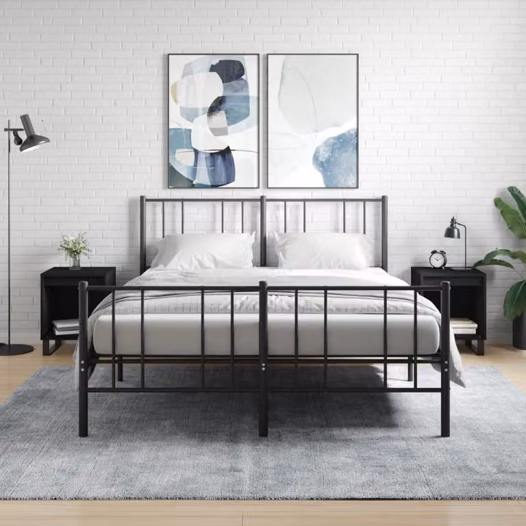 Set di 2 comodini vidaXL neri in legno e metallo da appendere al muro, stile moderno, L 40 cm x P 35 cm x H 50 cm
