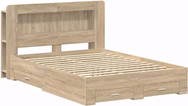 Letto matrimoniale | Letto per adulti | Telaio del letto con storage Rovere Sonoma 150 x 200 cm