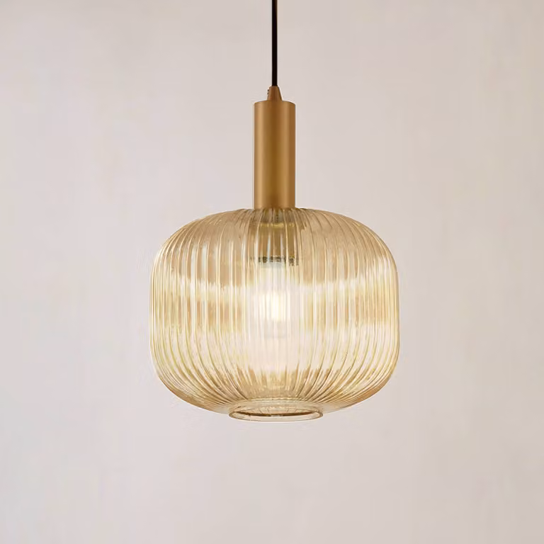 Lampada a sospensione Doroteo Lindby, dimmerabile, Crema / Ambra, Soggiorno / Sala da pranzo, Vetro, Vintage, Lampada a sospensione